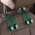 CoBak Purse Hook for Car - Universal Premium Stitched Leather and Aluminum-Magnesium Alloy Double Car Seat Back Storage Hook for Purses, Handbags, Bags (2 Pack),Emerald