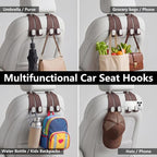 Car Seat Headrest Hooks for Purses & Shopping Bags, 2 Pack Suede Car Purse Hook, Double Hooks Secure Bags While Driving, Elegant & Durable, Simple to Install, Fits Handbags, Grocery Bags, Bottles.