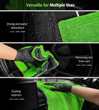 2-Pack 16"x16" Car Detailing Drying Towels, 1400 GSM Microfiber Drying Towels, for Final Water Chasing, Safe Drying of Gaps, Mirrors & Vehicle Interiors, Green