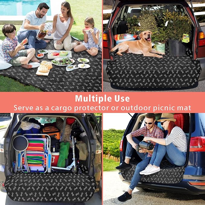 SUV Cargo Liner for Dogs, Water Resistant Pet Cargo Cover Dog Seat Cover Mat for SUVs Sedans Vans with Bumper Flap Protector, Non-Slip, Large Size Universal Fit, Bone