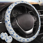 Blue Flower Steering Wheel Cover - Cute Vintage Blue Flower Steering Wheel Cover Flowers Cute Anti-Slip Universal Breathable 14-15-in 2 Car Cup Coasters for Men Women