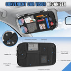 Car Sun Visor Organizer, Tactical Car Accessories with Zipper Storage Pouch, Glasses Clip Card Sleeve Pocket, Multi-Pocket Visor Organizer Fits Most Cars, SUVs, Trucks