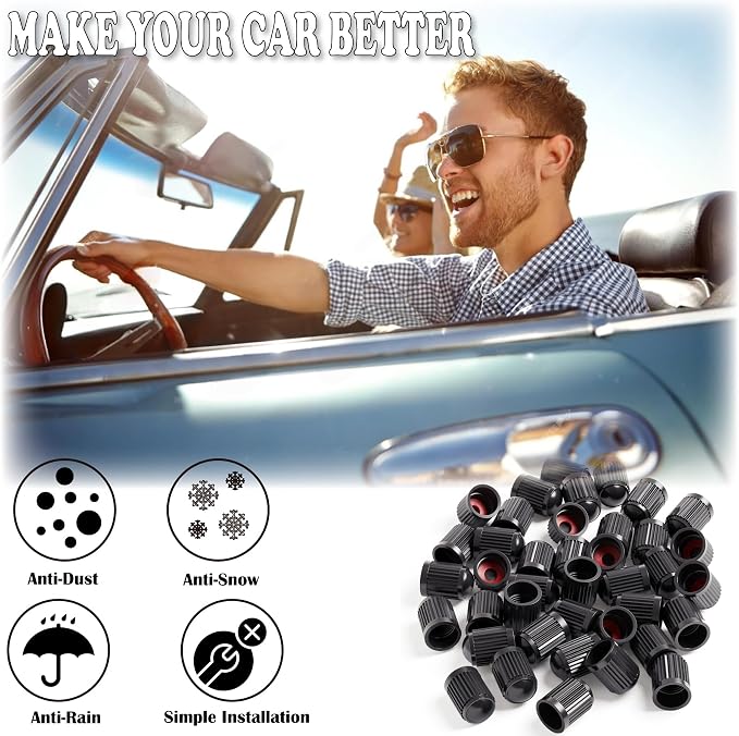 100PCS Tire Valve Stem Caps, Corrosion Resistant, with O Rubber Ring, Airtight Seal Heavy Duty Dustproof Tire Valve Stem Covers for Cars, SUV, Trucks, Bikes, Motorcycles, Bicycles(Black)