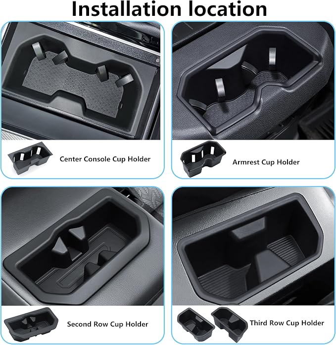 5PCS Cup Holder Set for Toyota Sequoia Accessories 2023 2024 2025 2026 TPE Cup Holder Insert Front Center Console/2nd/3rd Row Protector Organizer Pad for 2024 Sequoia (SR/Limited) 8 Seat Only