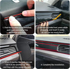 Car Interior Trim Strips,Universal 9.8 ft Car Electroplating Decoration Styling Door Dashboard, Flexible Interior Trim Accessories with Installing Tool(Red)
