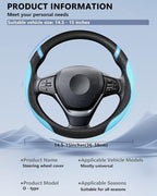 Universal Leather Steering Wheel Cover for Women Steering Wheel Cover for Car 15 inch (Blue)