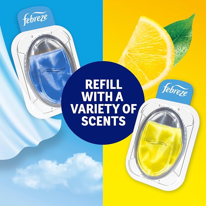 Trash Odor Fighter, Trash Can Air Freshener, Stick-On Deodorizer for Garbage Cans, Diaper Pails, Works with Scented Trash Bags, Fresh Lemon and Linen & Sky Scents, 2 Holders + 2 Refills