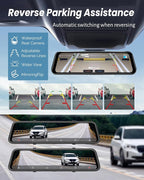 4K Rear View Mirror Camera with Carplay&Android Auto,12" Mirror Dash Cam Front and Rear with Voice Control for Cars&Trucks,Smart Touch Screen,64GB Card Included/Loop Record/Reverse Assist