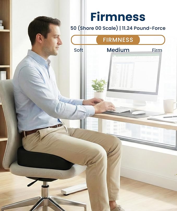 Doctor Recommended Memory Foam Seat Cushion for Office Chairs & Car - Ergonomic Office Desk Accessories - Cushions for Tailbone Pain Relief, Sciatica (Black, X-Large)