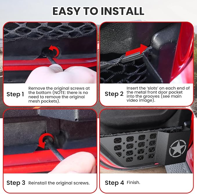 Metal Rear Door Pocket Storage Box for Jeep Wrangler JL JLU 4XE 2018-2026 & Gladiator JT 2020-2023 2023 2024 2025 2026 Accessories Door Storage Organizer Molle Panels, Star, 2PCS