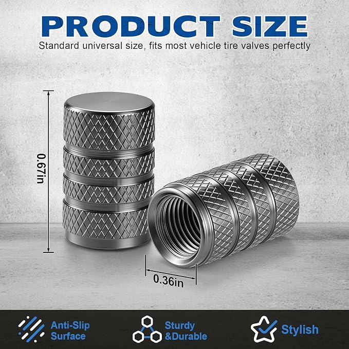 12PCS Tire Valve Stem Caps, Car Exterior Accessories, Aluminum Alloy Valve Cover Universal for Cars, Trucks, Motorcycles and Bicycles (Titanium Gray)