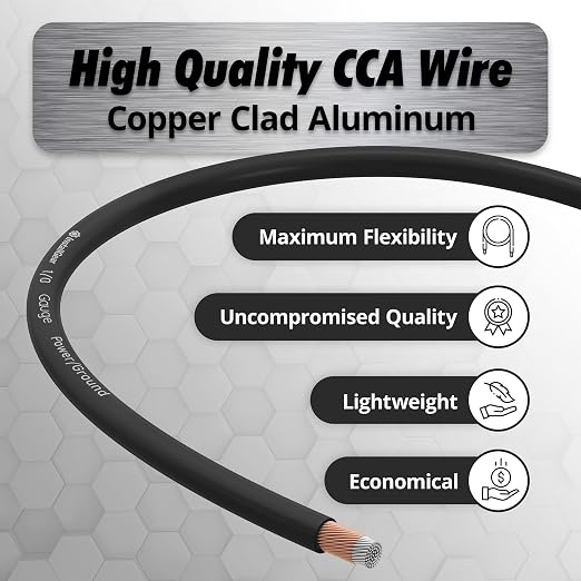 1/0 Gauge Wire (25ft) - Copper Clad Aluminum CAA Automotive Wire, Car Amplifier Power & Ground, Battery, Car Audio Speaker, RV Trailer Welding Cable