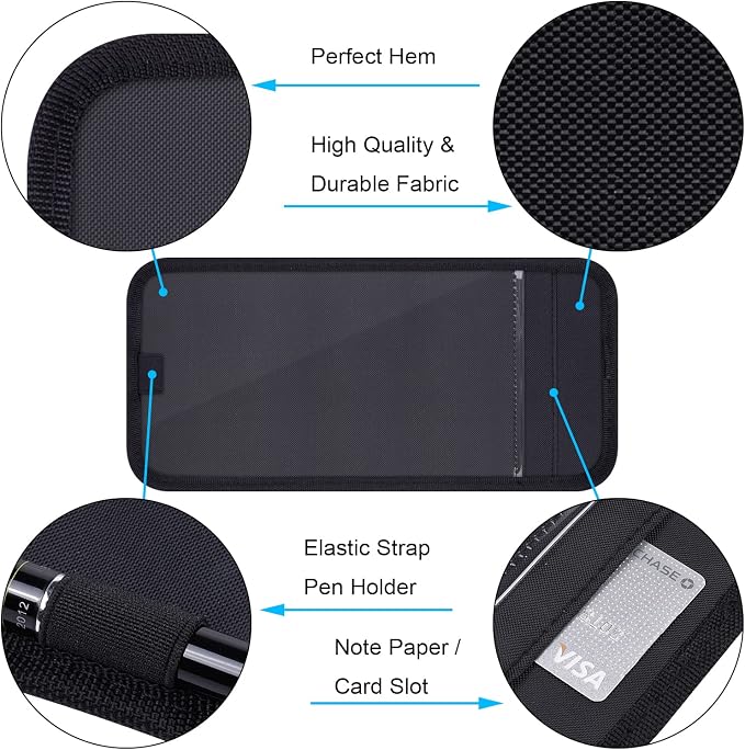 Handicap Placard Holder for Auto, Disabled Parking Permit Sign Protector for Car Sun Visor with Note Paper Slot, Pen Holder and Elastic Strap - Black