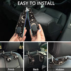 2PCS Car Seat Back Storage Headrest Hooks, Sun and Moon Purse Holder Bags Hanger, PU Leather Double Metal Hook for Backseat Organizer, Women Car Accessories Organization
