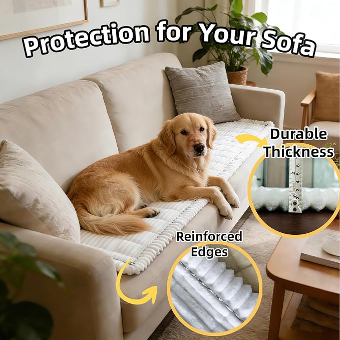 Dog Car Seat Cover, Pet Couch Covers for Car and Sofa, Non-Slip Backseat Pet Bed Mat, Machine Washable, Soft Plush Travel Seat Protector with Portable Storage Bag (White,23.6''×70'')
