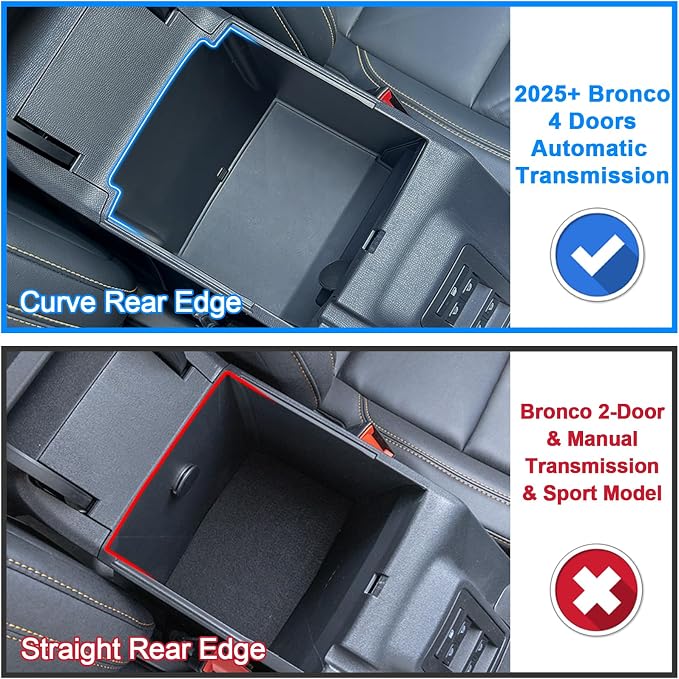 Double-Layer Tray Compatible with 2025 2026 Ford Bronco 4 Doors Automatic Transmission ONLY, Full Size Bronco 2PCS Console Organizer (Not for Manual Transmission & 2 Doors & Bronco Sport)