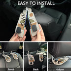 2PCS Car Seat Back Storage Headrest Hooks, Abstract Boho Leaves Purse Holder Bags Hanger, PU Leather Double Metal Hook Backseat Organizer, Women Car Accessories Organization
