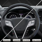 Customized Auto Car Steering Wheel Cover for Hyundai,Tucson,Sonata,Elantra,Santa Fe,Genesis,Sonata Hybrid,Azera,Venue,Kona, 14.5-15 inches(Diamond Quilted-Black+Blue-Standard Size)