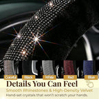 Black Bling Steering Wheel Cover Fluffy Rhinestone for Women Girls | Diamond Elastic Car Steering Wheel Accessories Sparkling Fur Steering Wheel Protector Winter Warm Universal Fit 14-15 inch