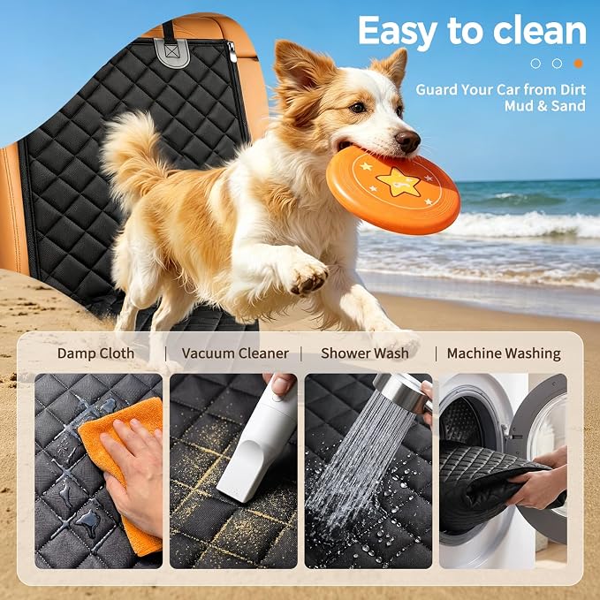 Pet Car Seat Cover Back Seat Cover for Dogs Waterproof Dog Car Seat Cover Protector Scratchproof Durable Rear Seat Cover fits Middle Armrest for Cars Suvs Truck (57” Width) - Black