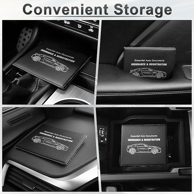 Car Registration and Insurance Card Holder, Vehicle Glove Box Car Organizer, Interior Car Accessories for Documents, Cards, License - 2 Pack