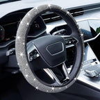 Bling Rhinestone Steering Wheel Cover with Crystal Diamond for Women, Sparkling Car Wheel Protector Universal Fit 14-15 inches - White