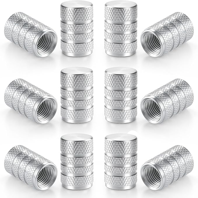 12PCS Tire Valve Stem Caps, Car Exterior Accessories, Aluminum Alloy Valve Cover Universal for Cars, Trucks, Motorcycles and Bicycles (Silver)