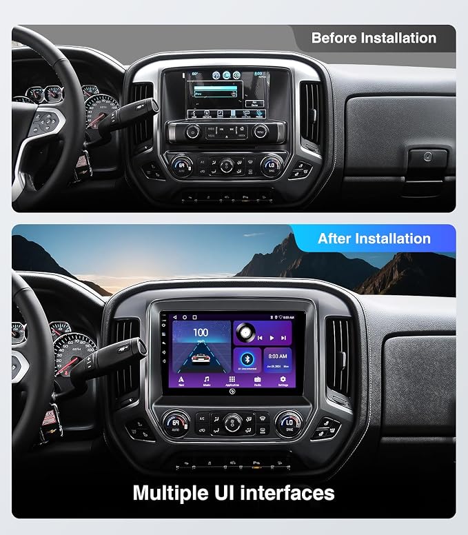 10.2'' Car Stereo for GMC Sierra Chevy Silverado 2014-2018 Without Bose | HD Touchscreen Carplay/Android Auto/GPS/Bluetooth/AM/FM Radio/HD Backup Cam/SWC