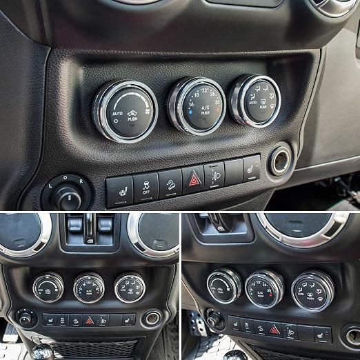 Audio Air Conditioning Button Cover Decoration Twist Switch Ring Trim for Jeep Wrangler JK JKU Patriot 2011-2018, Compass 11-16, Liberty 08-12, Dodge Challenger 08-14 Interior Accessories (Silver)