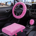 Furry Car Steering Wheel Cover with Fluffy Gear Shift Cover and Center Console Cover, Soft Warm Plush Non-Slip, 14 1/2-15 inch, for Women Girls 3 PCS Set, Pink