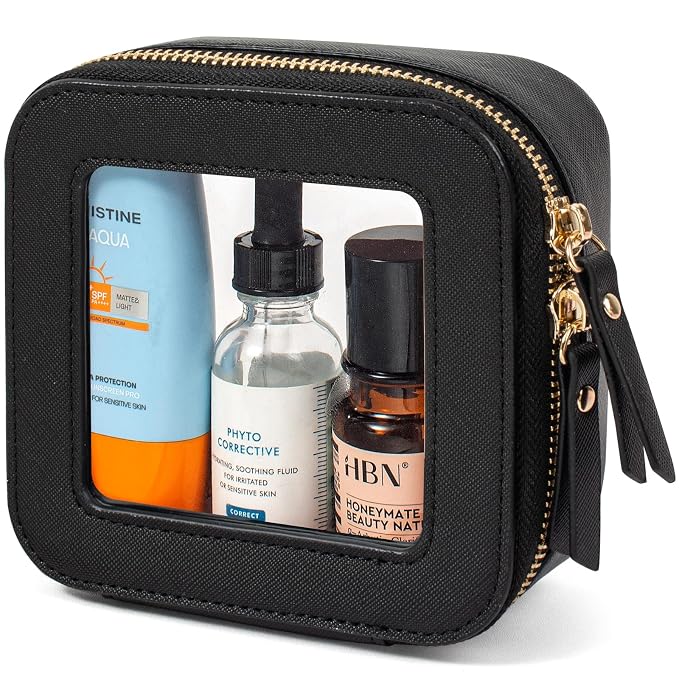 Clear Sunscreen Makeup Bags,Small Makeup Bag for Purse,Mini Clear Makeup Pouch Purse Organizer Fit Carry-on Travel Essentials,Cute Cosmetic Bags Car Accessories for Women (Mini-Black)