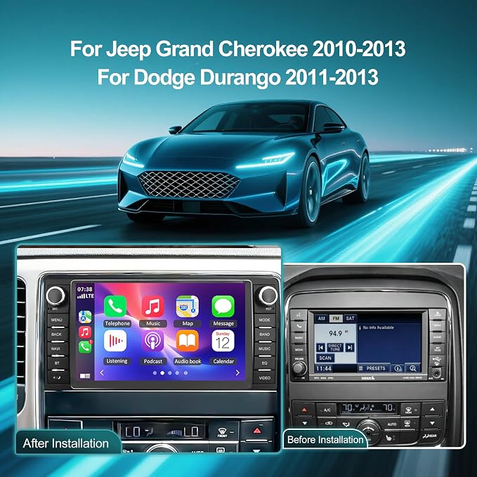 Upgrade Car Radio Stereo for Jeep Grand Cherokee 2011-2013 for Dodge Durango 2011-2013, 7" Touch Screen Stereo with Wireless Carplay/Android Auto 2+32GB EQ DSP Bluetooth FM Radio and HD Backup Camera