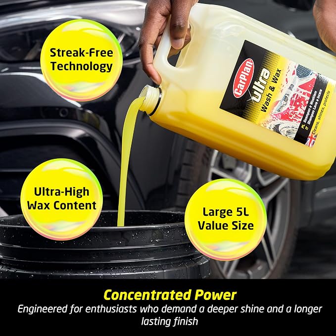 Ultra Wash & Wax Car Shampoo, 169 fl oz (1.3 Gallon) pH Neutral Soap Cleans, Shines & Protects Paint for Bucket Wash with Wash Mitt