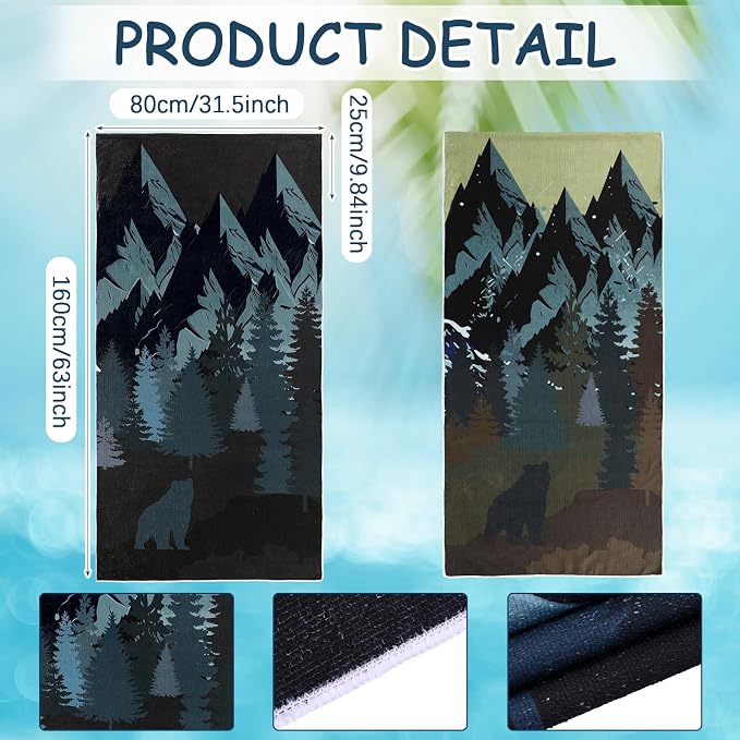 2 Pack Car Seat Towel Covers Athletic Running Towel Performance Microfiber Post Workout Sweat Washable Cover Non Slip for Seat Outdoor Sport (Bear Ridge)