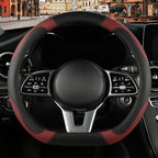 Black Burgundy Microfiber Leather D Shaped Steering Wheel Cover | Breathable Anti Slip Grip Cool Sporty Look Glow for Women Men