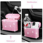 Bling Pink Car Trash Can with Lid, Mini Auto Garbage Can with 30 Trash Bags, Automotive Garbage Container Bin, Bling Car Accessories Trash Can for Women (Pink Diamond)