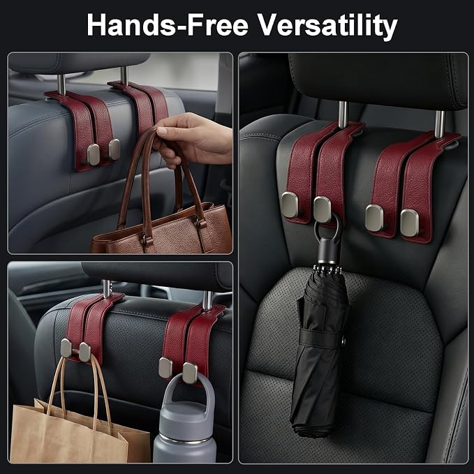 Car Seat Headrest Storage Hooks - 2 Pack Dual Hangers Design Organization Accessories, Car Interior Gadgets to Add Extra Holder and Hook for Purses,Bags,Coat and Handbag