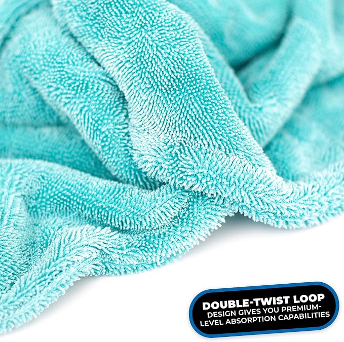 The Liquid8r, Absorbent 70/30 Blend Microfiber Drying Towel for Cars, Trucks, and SUVs, Safe for Detailing, Scratch-Free, Twist Loop, 1100 GSM, 25x36 Inches, Aqua Blue