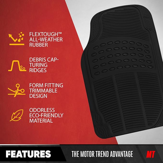 Proliner All Weather Rubber Auto Floor Mats and Trunk Cargo Liner - Front & Rear Heavy Duty Set Fit for Car SUV Van and Truck, Black, 4 Pieces (Trim to Fit)