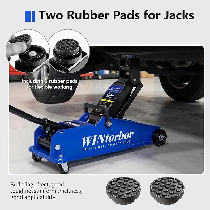 3 Ton Floor Jack, 6000 lb, 7.6"-21.3" Lift, w/Pads, Bag & Tire Kit | Heavy-duty floor jack for SUVs, pickups and sedans. 7.6" entry, 21.3" max lift. Includes 2 pads, bag & 8‑pc tire kit.