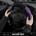 Leather Steering Wheel Cover - Made with PVC Leather - Anti-Slip, Universal Fit 14 1/2 inches to 15 1/2 inches - Purple
