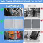 Car Trash Can Bin for Back Seat Leak Proof, Cute Car Trash Bag Hanging, Vehicle Trash Can for SUV Truck Van, Automotive Garbage Cans Front Seat Grey