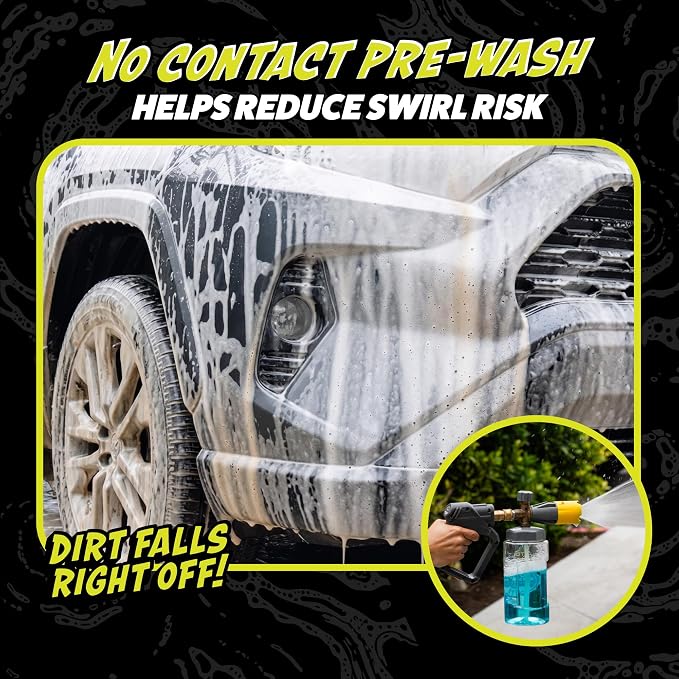 Hands Off Pre-Wash Foam Cannon Soap, High Suds, 128 oz | Touchless snow foam pre-soak that clings and helps loosen grime and buildup before contact washing; works with foam blasters
