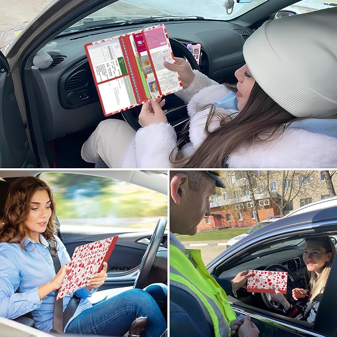 Car Registration and Insurance Holder, with Magnetic Closure for License, Cards and Documents, All Vehicle Needs and Car Accessories (Heart)