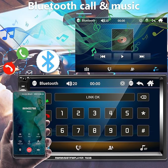 Double Din Car Stereo Radio 7 Inch Touch Screen Bluetooth Handsfree Mirror Link USB SD FM Audio Receiver with Backup Camera Wireless Steering Wheel Control