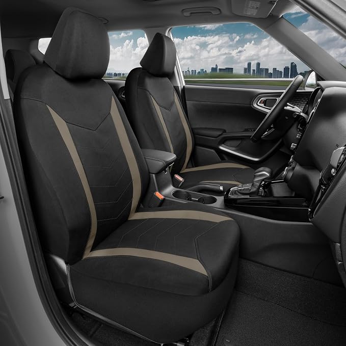 Neoprene Waterproof Seat Covers for Cars, Trucks, & SUV – Black & Beige Automotive Interior Protectors - Rear Split Bench Protector for Kids Dogs & Pets – Forros para Asientos de Carro