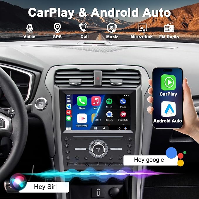 4G+64G Car Radio for Ford Fusion Mondeo 2013-2019 | Upgrade Android 15, Wireless CarPlay Android Auto, BT 5.4, WiFi 6, GPS, FM, RDS, EQ, SWC, 1080P Backup Camera