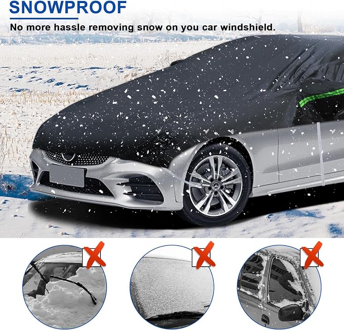 Universal Half Car Cover Waterproof All Weather, Black Car Covers for Automobiles Outdoor Indoor for All Season Waterproof Dustproof Uv Resistant Snowproof Fit for Sedan