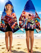 Story Printed Soft Cotton Terry Hooded Towel Wrap, Absorbent Wearable Hooded Towel for Bath Pool Beach, 28 in x 55 in