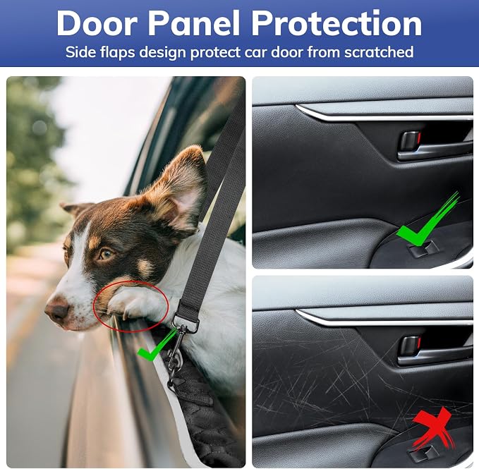 Waterproof Dog Back Seat Cover with Zipper Flap, Fit for F150/RAM | Visible Mesh Window,Split Seat Design，Great Gift，Storage Pockets，Effortless Cleaning, Designed for full-size trucks, Comfort